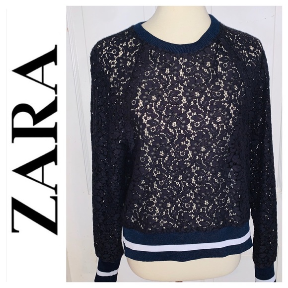 Zara Tops - Zara Lace Long Sleeve Top with Ribbed Trim. Small